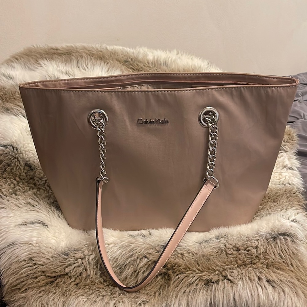 Calvin Klein handbag, rose matte-satin. Very clean, no stains.